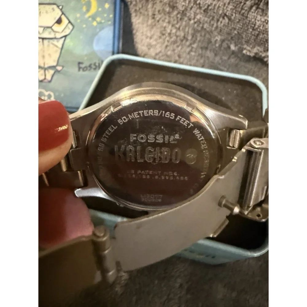 Vtg Fossil Kaleido‎ stainless steel wristwatch With Box Needs Battery